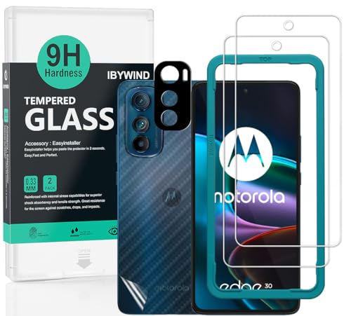 Ibywind Protector de pantalla para Motorola Edge 30 5G(6,5 pulgadas),con 2 piezas de Cristal Templado,1 pieza de protector de lente de cámara,1 pieza de película de fibra de carbono trasera