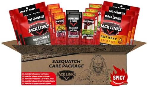 Spicy Beef Jerky Variety Pack Gift Basket - Assorted Jerky, Steaks, and Meat Stick & Cheese Combos - Ready to Eat Real Meat Protein Snacks - Good Source of Protein - 15 Pack