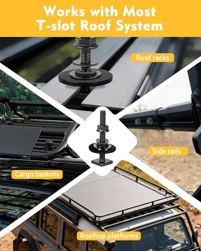 Image of T Slot Bolts for Roof Rack Cross Bars, Platform, Cargo Basket, Stainless Square T Track Bolt Adapter to Secure Bike /Ski /Kayak Rack, Solar Panel, Awning, 4mm Thick
