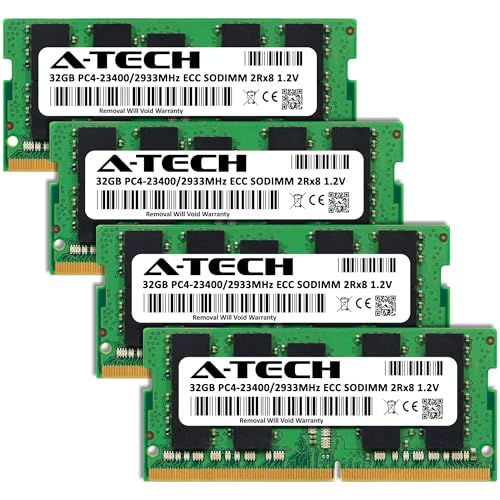 Image of A-Tech 128GB Kit (4x32GB) DDR4 2933MHz PC4-23400 ECC SODIMM 2Rx8 Dual Rank 1.2V 260-Pin RAM Memory Upgrade Modules for Microserver, Workstation, and Networking Platforms