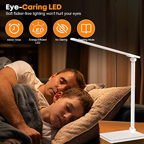 Schreibtischlampe LED Dimmable Tischlampe 5 Colours and 10 Brightness Levels Eye-Friendly Bedside Lamp Desk Lamp Tischlampen USB-Anschluss für Aufladung des Smartphones Leselicht für Leser, Kinder