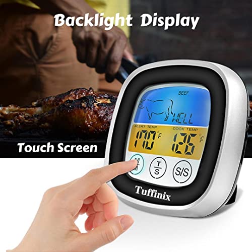 Digital Touchscreen Meat Food Thermometer - Tuffinix Instant Read Meat Thermometer 40In Probe Kitchen Cooking Thermometer With Timer Function Oven Safe For Bbq Frying Pan Smoker Cooking #TOP2