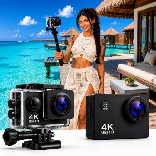 Image of 4K Action Camera 16mp (with 16 Accessories) - WiFi, Memory Card Support, 170� Wide Angle (Mix Black)
