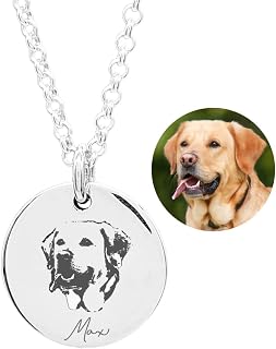 Bespoke Pet Portrait Disc Pendant Necklace/Dog/Cat/Horse/Rabbit/Bird/Snake/Hedgehog/Lizard/Tortoise/Hamster/Personalised Gift/Solid 925 Sterling Silver, Free Engraving Service - KimnKim