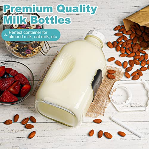 64 Oz Heavy Duty Glass Milk Bottle with Reusable Airtight Strong SCREW LID - 1/2 Gal Glass Water Bottles with Scale Lines - 2 Qt Glass Milk Jug Pitcher - Extra Gaskets & Handle! - Thumbnail 4
