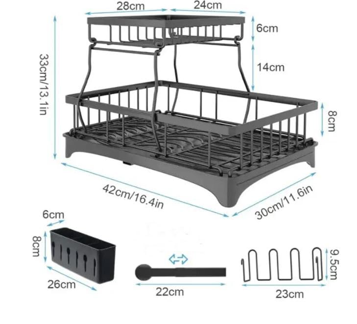 Image of YHK Dish Drying Rack, Rustproof Dish Racks for Kitchen Counter with Removable Utensil Holder,Knife Slots and Cups Holder,Large Capacity Drying Rack for Storage Plates Bowls Cups Utensil (RK-281)