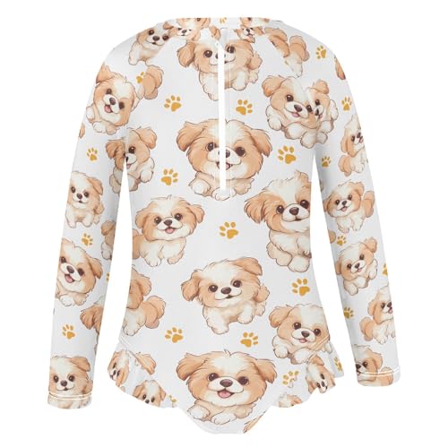 ALAZA Puppy Dog Footprint Girls One Piece Swimsuit Long Sleeve Rash Guard Swimsuits UV 50+ Swimwear Zipper2