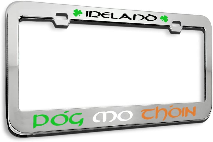 Metal License Plate Frame Kiss My Ass Pog Mo Thoin Irish Ireland Metal Tag Holder Car Accessories Stainless Steel 2 Holes 1 Frame