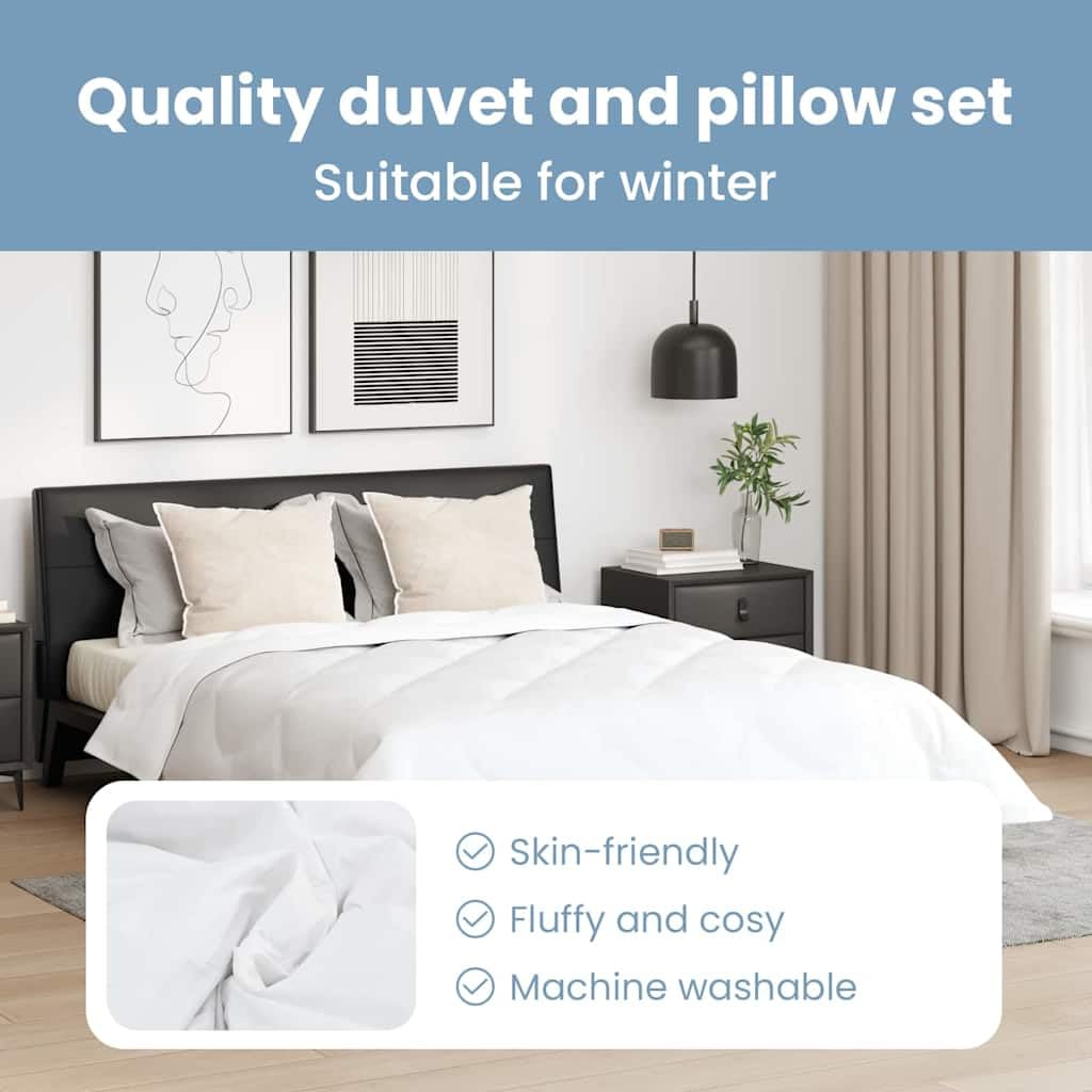 vidaXL Duvet z poduszkami z poduszką 3 pcs Biały Mikrofibra i Puch, Nowoczesna sypialnia, prostokątny komplet pościeli z mikrofibry, miękki kołdra, stylowe zimowe must-have