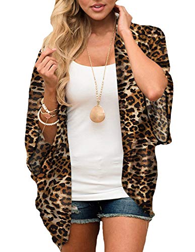 ChainJoy Women's Floral Print Kimono Cardigan Sheer Chiffon Beach Cover Up Casual Loose Blouse Top