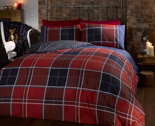 Rapport Home Argyle-Schottenkaro Bettbezug-Set, Polyester-Baumwolle, rot, Einzelbett