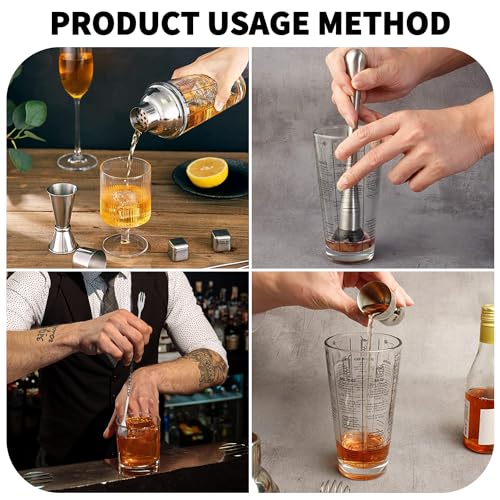Stainless Steel Glass Boston Shaker Cocktail Set Kit with 22oz Leak-Proof Lid, Beginner's Bartender Kit Includes Jigger - Image 2