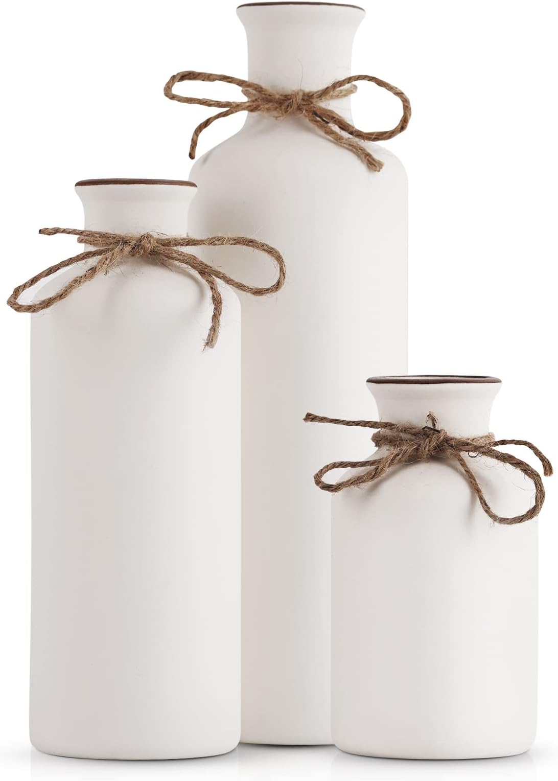 White Ceramic Vase Set - 3 Small Vases, Minimalist Decor Boho Vases, Modern Farmhouse Home Décor Accents, Living Room Centerpieces for Home Décor Room,Entryway, Bookshelf, Mantel, Shelf Décor
