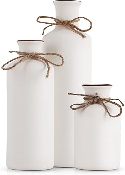White Ceramic Vase Set - 3 White Small Vases, Minimalist Decor Boho Vases