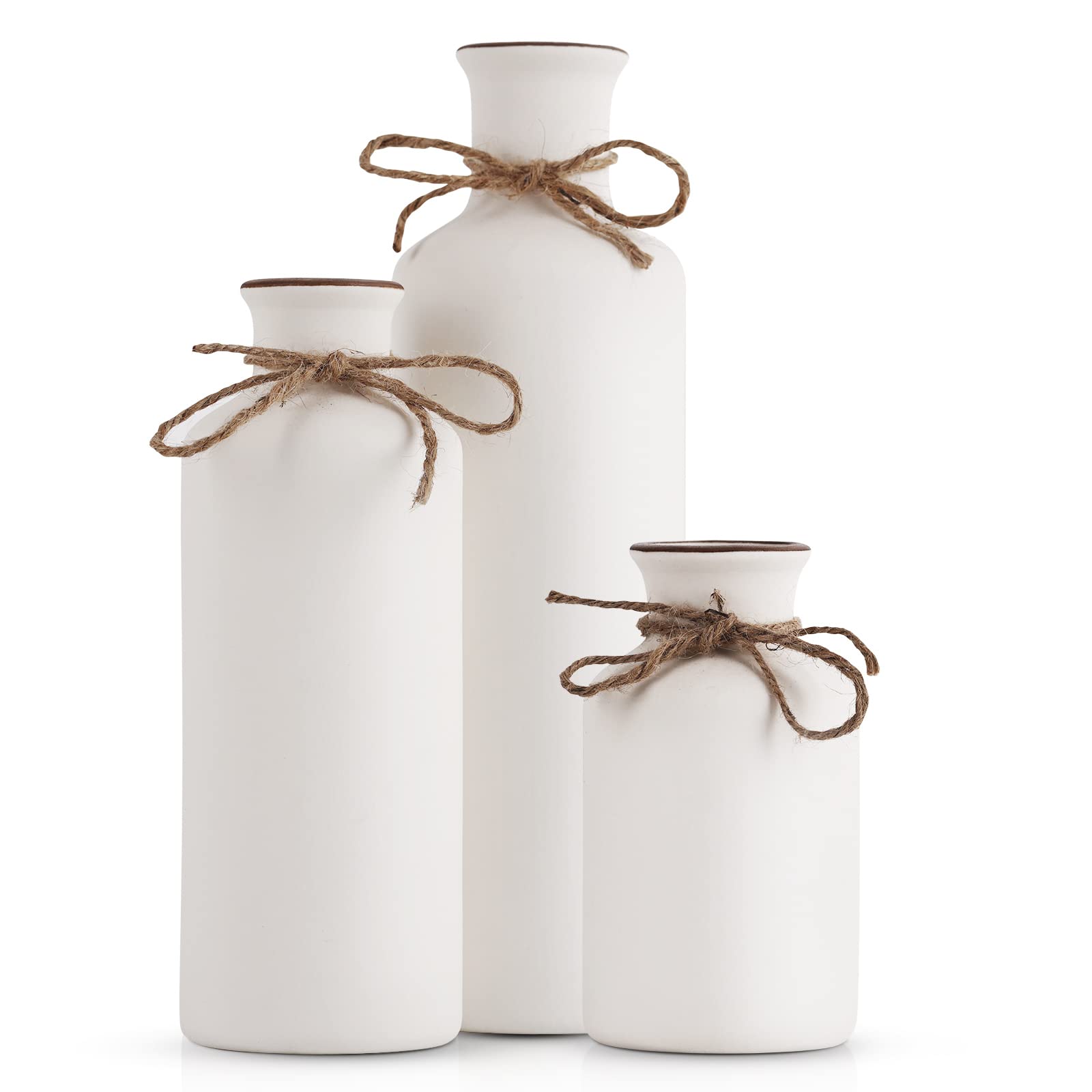 White Ceramic Vase Set - 3 Small Vases, Minimalist Decor Boho Vases, Modern Farmhouse Home Décor Accents, Living Room Centerpieces for Home Décor Room,Entryway, Bookshelf, Mantel, Shelf Décor