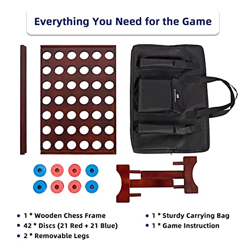 Speedarmis Giant Wooden 4 In A Row Game, Line Up 4 Travel Board Games For Teens Adults Family - Wooden Indoor&Outdoor Game Set With 42 Pcs Chips & Durable Carrying Bag #TOP7