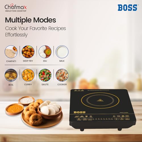 Image of Boss Chefmax 2000 Watt Induction Cooktop, Soft Touch Button with 8 cooking modes, Preset timer, Auto Switch Off - Black