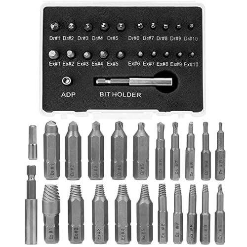 Mesee Kit d'Extracteur de Vis Cassés 22pcs Extracteur de Vis Cassé Endommagées en HSS Outil pour...