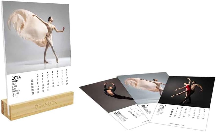 DRAEGER PARIS | Calendar on Base Dance 2024 | 12 x 16.5 cm | Year 2024 | 7 Languages | Monthly Desk Decoration Calendar | Bamboo Base | FSC® Certified Paper | Vegetable Inks