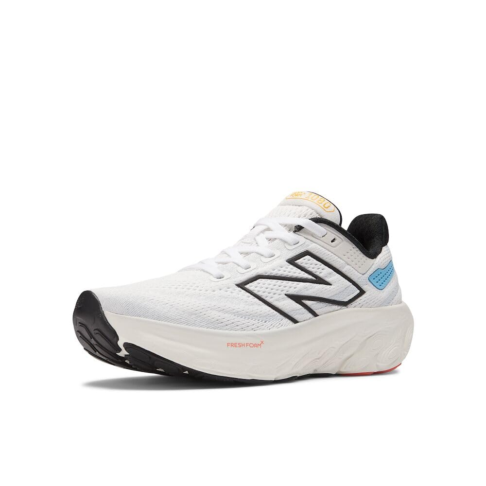 New Balance Fresh Foam X 1080 V13 Running Shoe, White/Coastal Blue/Ginger Lemon, 4 US Unisex Big Kid