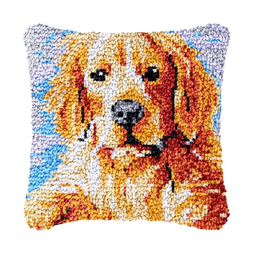 Image of bositigo Dog Latch Hook Pillow Kit for Adults & Kids, DIY Pre-Printed Canvas Craft, 17x77 Inch Decorative Cover for Sofa Cushions, Bedroom Decor (Dog Pattern 61)
