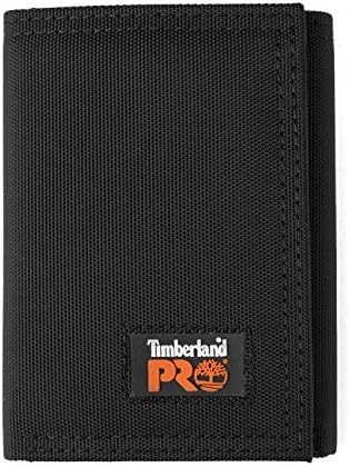Timberland PRO Men's Cordura Nylon RFID Trifold Wallet with ID Window, Black, One Size