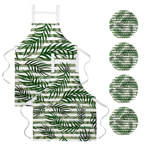 Tablier de cuisine pour pâtisserie et nettoyage de la maison style feuilles vertes