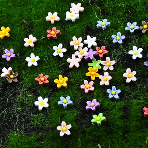Image of 100PCS Mini Resin Daisy Flowers Dollhouse Mini Things Miniature Flowers for Crafts Tiny Things for Fairy Garden Dollhouse Micro Landscaping Decoration