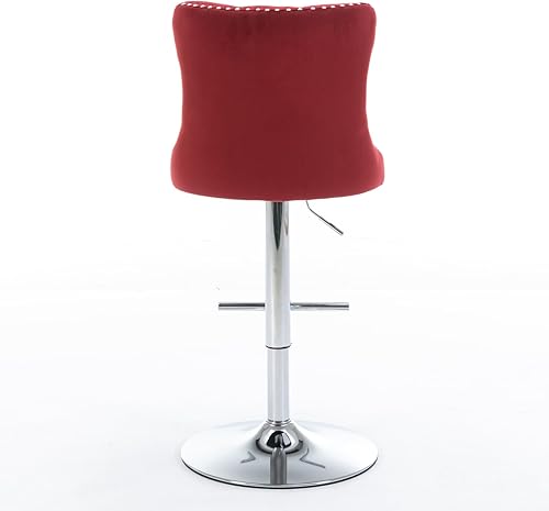 Miniatura 7 de Taburetes de bar giratorios de terciopelo ajustable con altura del asiento de 25 a 33 pulgadas, taburetes de bar con base cromada con respaldo