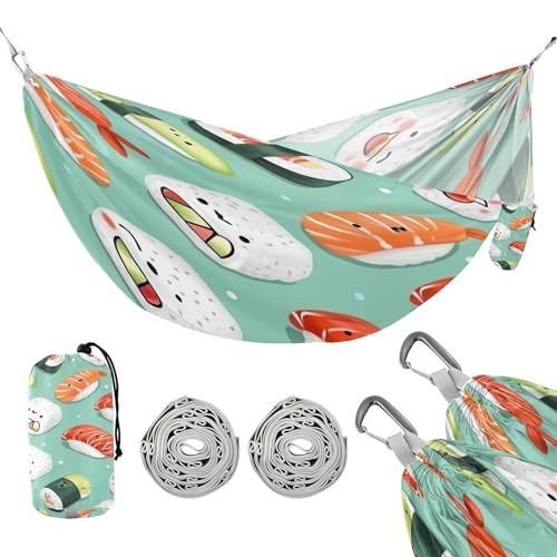 ATTX Sushi Kawaii Pattern Camping Hammock - Lightweight & Portable Hammocks, Heavy Duty 330lbs Capacity for Indoor, Hiking, Backpacking, Travel, Backyard, Beach#480