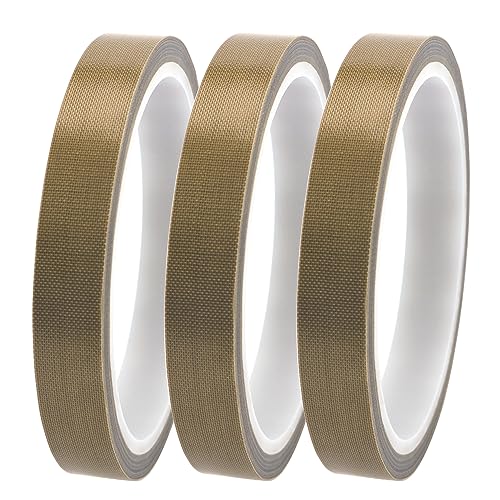 YIXISI 3 PCS PTFE Tape/Teflon Tape, High Temperature Adhesive Tape, PTFE Coated Fiberglass Teflon Tape, Vacuum Machine Sealer Tape, for Vacuum Hand Impulse Sealers (13mm x 10m)