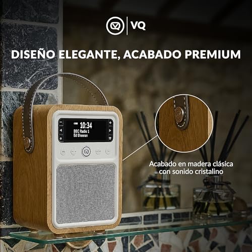 VQ Monty Radio Digital Dab+/Dab con Bluetooth, FM y Función de Radio-Despertador - Alimentada por Corriente y Batería Radio Portatil con Antena, Clavija para Auriculares y Puerto Usb - Roble - imagen 2