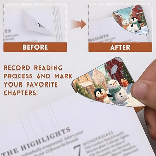 Image of 2Pcs Cute Penguin & Snowman Corner Bookmarks, Handmade PU Leather Page Corner Protectors, Winter Holiday Stationary Gift for Book Lovers, Kids, Teachers, Aesthetic Reading Accessories 3.54 inch