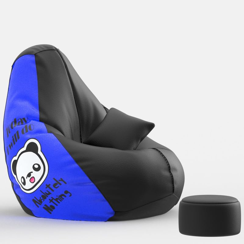 Image of Biggie Bean Bag Chair with Beans Filled 4XL Evergreen Classics Bean Bag-Loud Prints-Soft Landings-Styled with Free Cushion & Footrest (Matching Color : Printed Absolutely Nothing - Black Blue)
