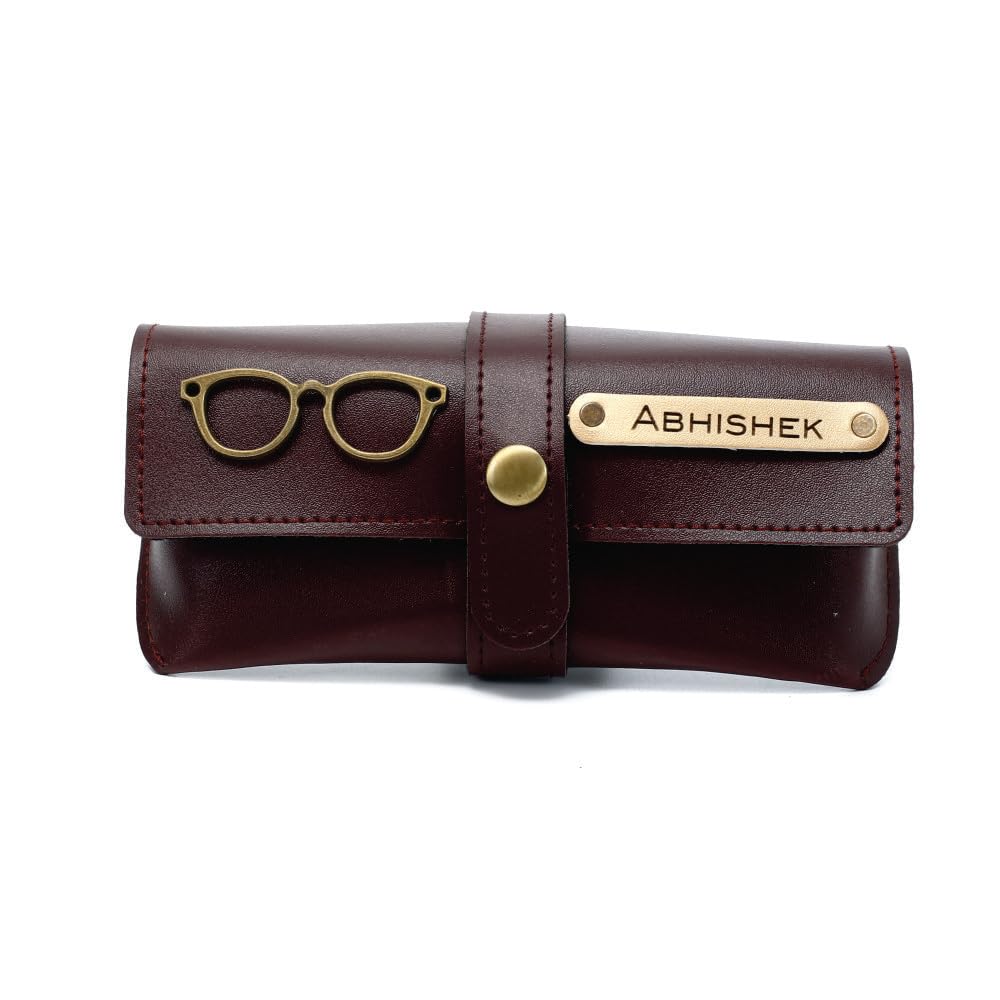 Personalised Name & Charm Leather Sunglass Case Cover for Men & Women | Hard Case Eyewear Cover- Brown colour-image-25