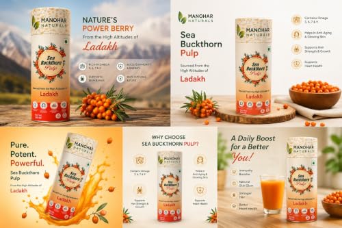 Image of Sea Buckthorn Pulp 300ml | Sourced from High Altitudes of Ladakh | Rich in Omega 3, 6, 7 & 9 Helps to Immunity, Energy, Skin and Hair Health (300 ml)