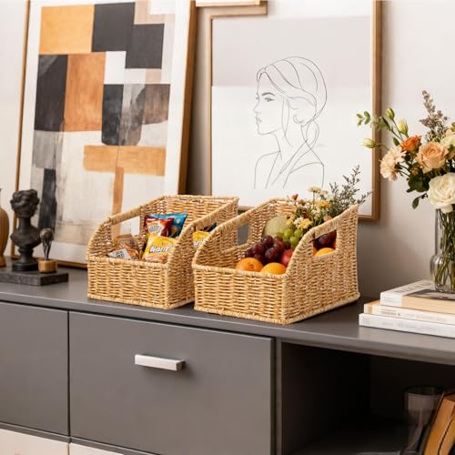 Image of Brownlily Wicker Pantry Storage Baskets with Chalkboard,Handwoven Baskets for Organizing with Built-in Handles, All-Purpose Storage Baskets for Shelves, Laundry Room, Natural - Single Set (3-Piece)