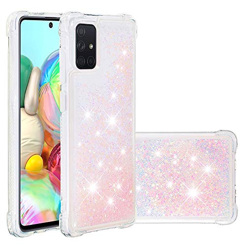 Transparent Liquid Case für Galaxy A71 Silver, Gel Silicone Phone Case Glitter Floating Liquid Cover Ultra Slim Bumper Case Sparkly Back Case Resistant Hard Compatible with Samsung Galaxy A71