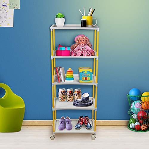 Image of Little One's Multipurpose 5 Plastic Shelf Storage Rack /Shoe Rack with Wheels, ISI Certifed, (Unbreakable Material), Tray 5