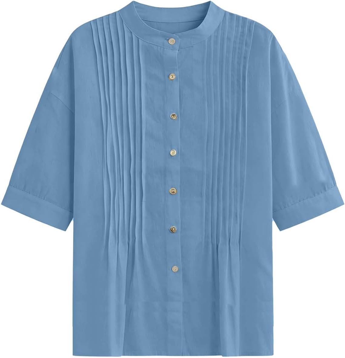 Short Sleeve Shirts for Women Casual Cotton Linen Shirt Loose Fit Pleated Front Tops Summer Button Down Blouses