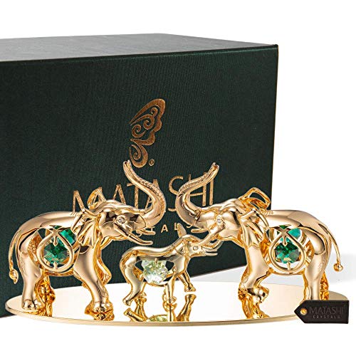Matashi 24K Gold Plated Elephants Ornament With Crystal Tabletop Home Decor Office Desk Showpiece - Gift For Mother's Day Wedding Anniversary Christmas Birthday Housewarming Present #TOP1