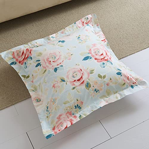 Dauaoto Floral Garden Cotton Euro Shams Square Pillow Cushion Cover 2 Pieces Set 26"X26" Pillowcases, Flower Blue #TOP2