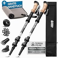 Terra Peak Wanderstöcke Teleskop Aluminium ausziehbar, Ultra-leicht - Trekkingstöcke & Nordic Walking Stöcke verstellbar Damen & Herren mit Gummipuffer - Kork-Griff Wander-Stock & Hiking Poles