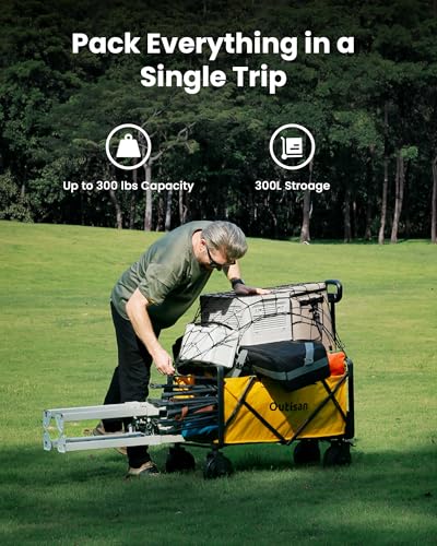 Image of e-Wagon Air Adventure-Ready Electric Wagon, 9-Mile Range Dual Motor Cart, 300LB Capacity 3-Second Fold, Heavy-Duty Collapsible Wagon for Camping, Sports, Gravel & Grass, Bright Yellow