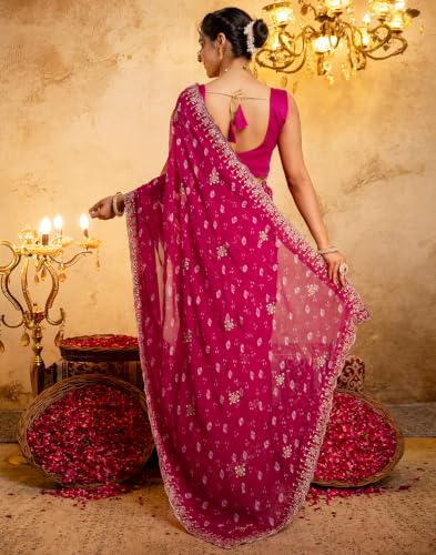 SIRIL pink georgette bandhani saree – image 4