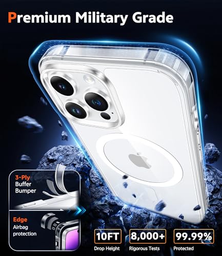 Image of FNTCASE for iPhone 14 Pro Case: Clear Magnetic Phone Cases with Screen Protector Compatible with Magsafe Slim Anti Yellowing Rugged Shockproof Protective Transparent Cell Phone Cover (A-Clear)
