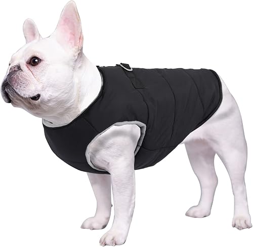 Miniatura 7 de Geyecete Ropa de bulldog para perro, abrigo acolchado de algodón, chaleco grueso para invierno, chaleco cálido para clima frío, ropa para bulldog