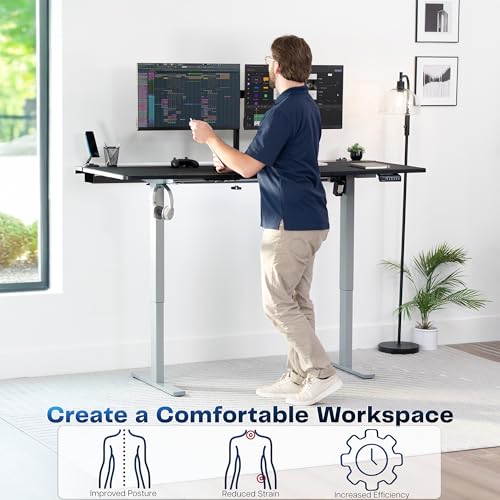 Image of VIVO Black 71 x 30 in Standing Desk, DESK-KIT-1G6-P3B-71 | Electric, Holds 220 lbs, Sit Stand, Height Adjustable, Cable Tray, Full-Size Mouse Pad, Office Furniture, Gray Frame