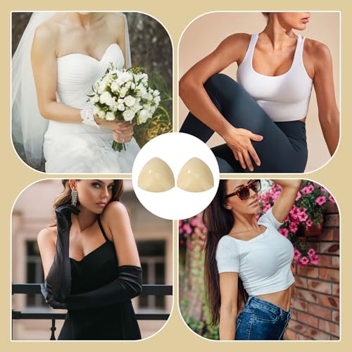 FUIPVGI 2 Paar Push Up Pads Doppelseitig,Sport BH Cups Einlagen Push Up Pads,Pushpads Doppelseitig Klebende Pushup Nippelcover, Wiederverwendbar Klebe Bh Doppelseitig für Sport-Badeanzüge,Kleid(Beige)