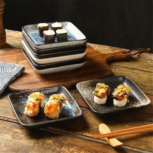 Assiette à sushi carrée céramique, plat à sauce et plateaux à salade de viande - 4